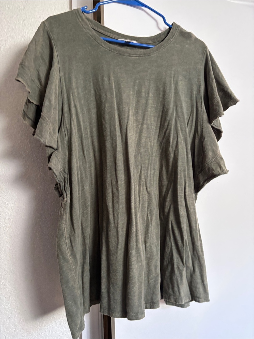 Terra & Sky Olive Green Ruffle Sleeve Tee